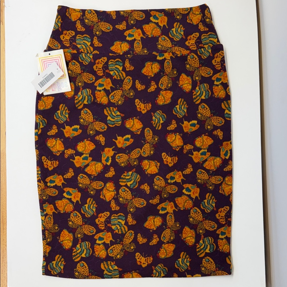 LuLaRoe Purple Pencil Skirt with Orange & Green Floral Print